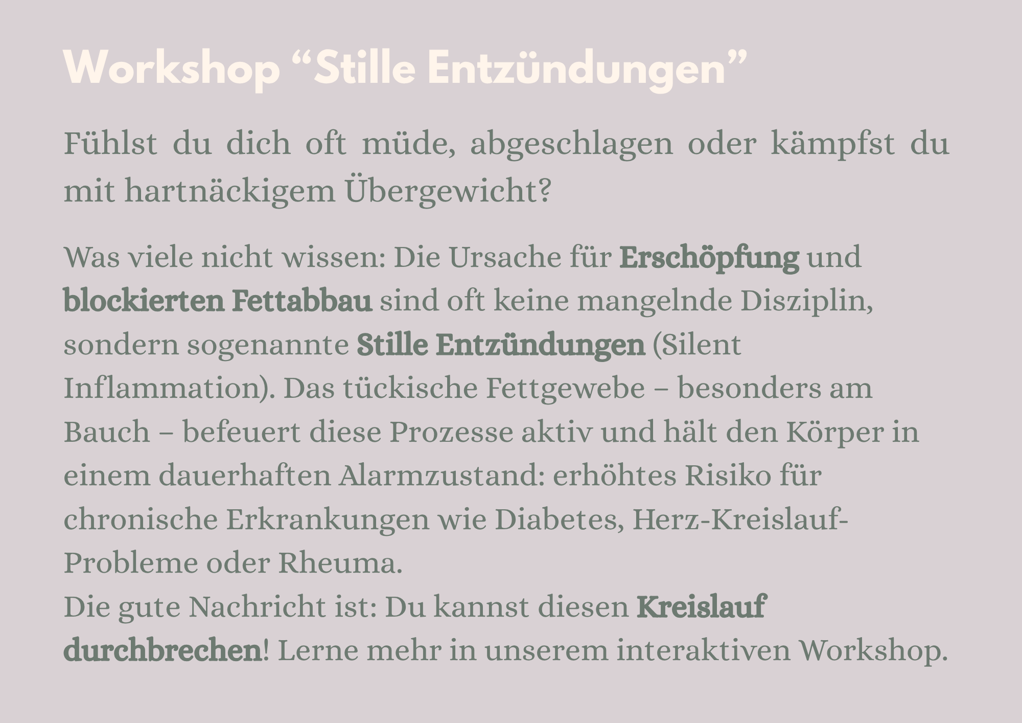 Workshop Stille Entzündungen